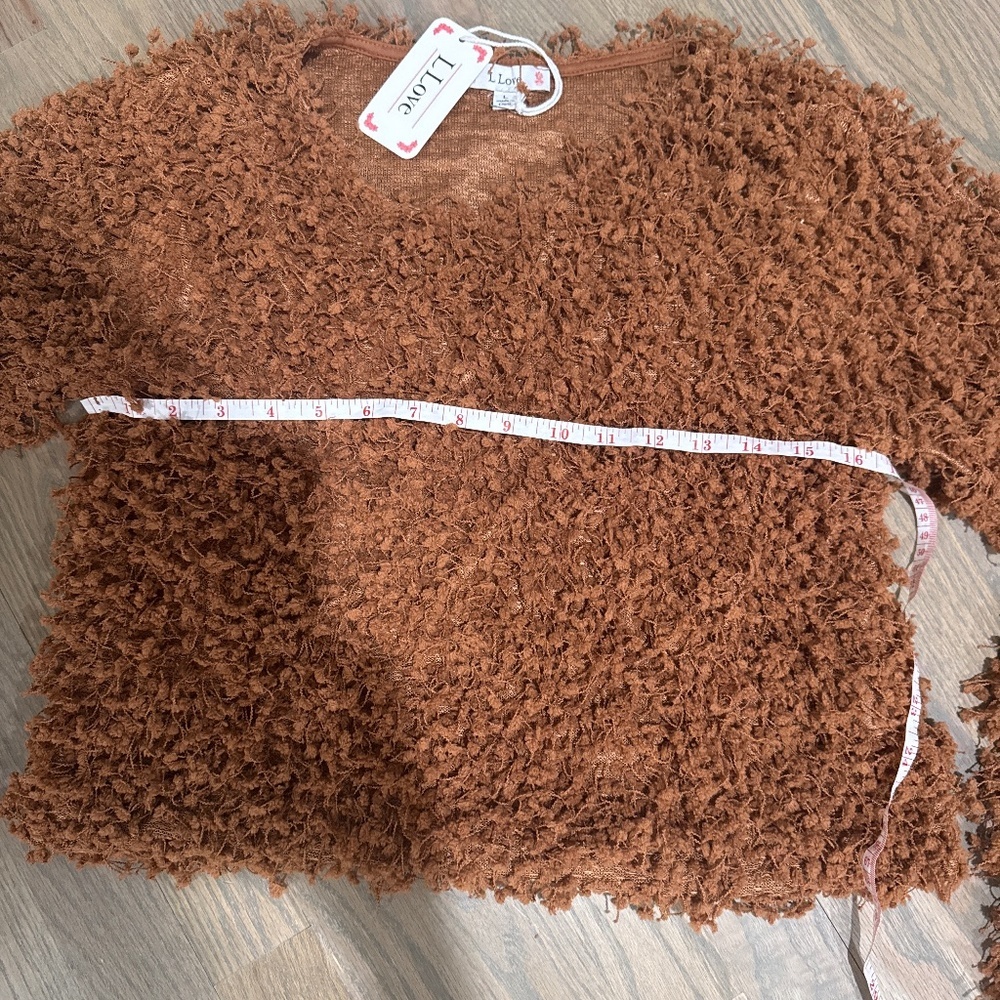 Cropped long sleeve burnt orange popcorn knit sweater L Love Size L - Picture 5 of 6